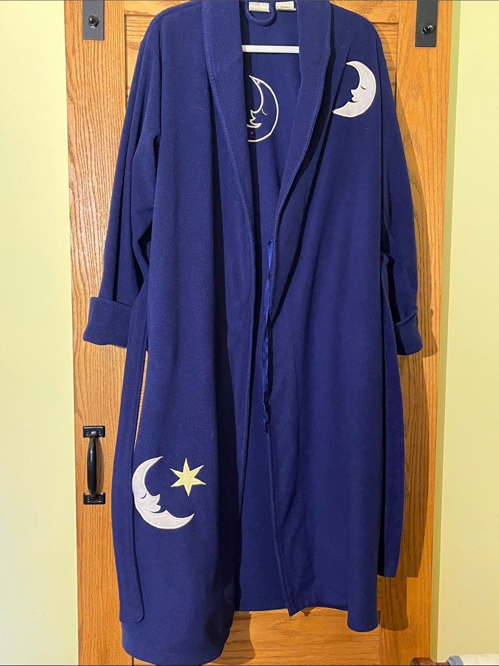 delicates Deep Blue Fleece Robe with Moon & Star Motifs